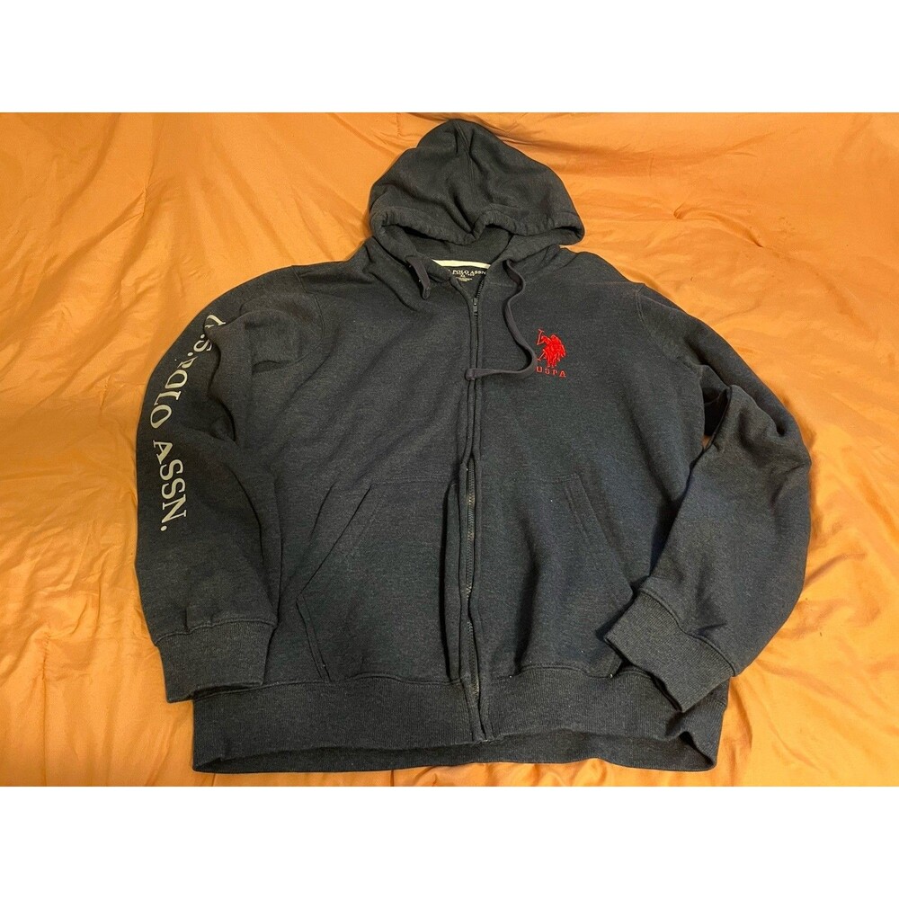 U.S. Polo Assn Hoodie Sweatshirt Mens XL Blue Fleece Full Zip Logo Tagless